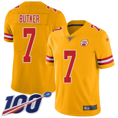 Youth Kansas City Chiefs #7 Butker Harrison Limited Gold Inverted Legend 100th Season Football Nike NFL Jersey->youth nfl jersey->Youth Jersey